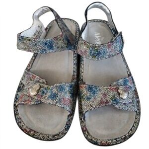 Alegria Blue pink Silver Sandals heart embellishment adjustable straps comfort